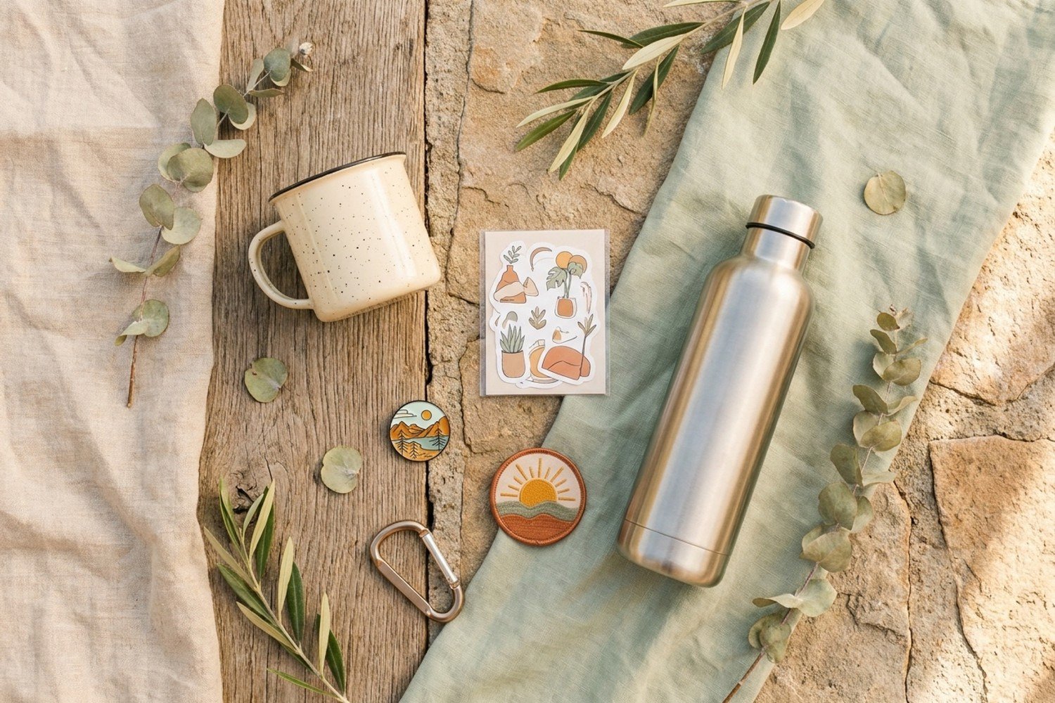 A flat-lay of outdoor goods